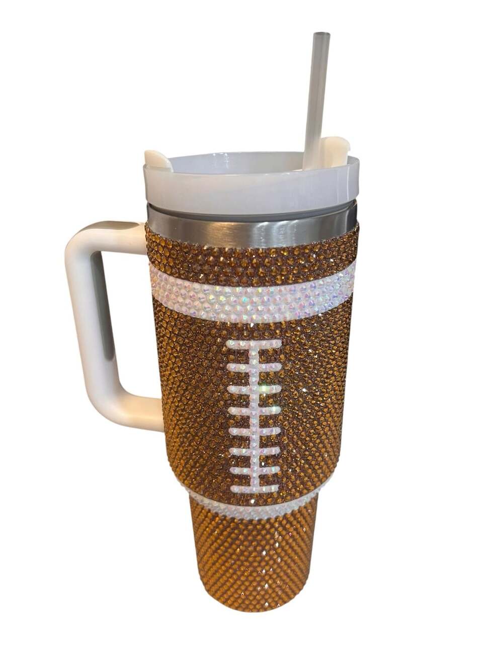 Lashicorn Football Bling Tumbler Size 40 oz Rhinestone Handle